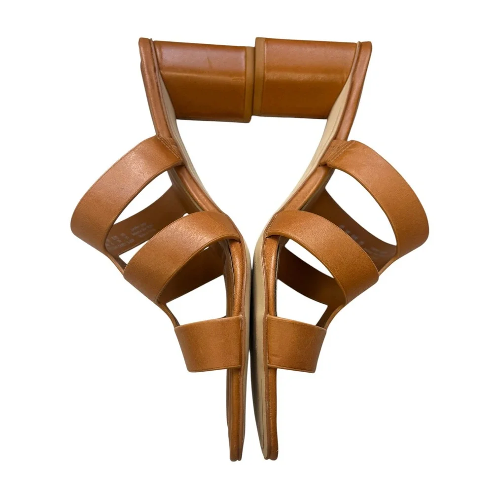 Sarto Flexa Carly Heeled Slide Sandals Cognac Square Toe Block Heel Mule 8.5